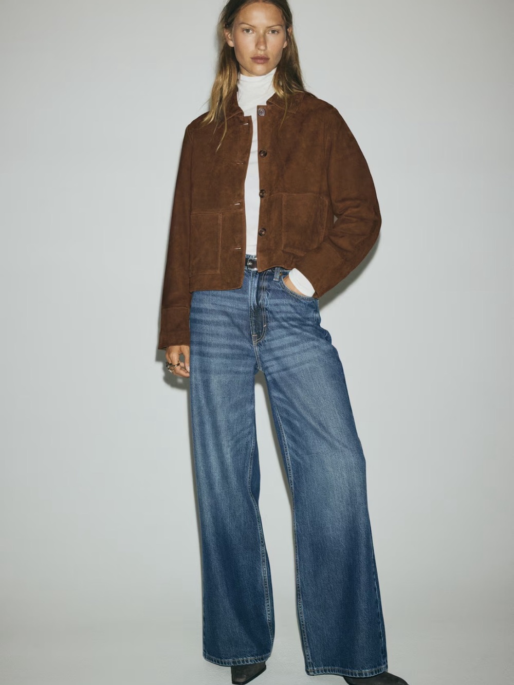 H&M Brown Suede Button-Front Jacket